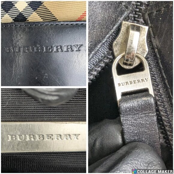 Vintage BURBERRY Nova Check Leather Handbag Black/Beige - Picture 5 of 12